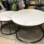 Table BK wht Top Gion Set 2Pcs Marble Stone