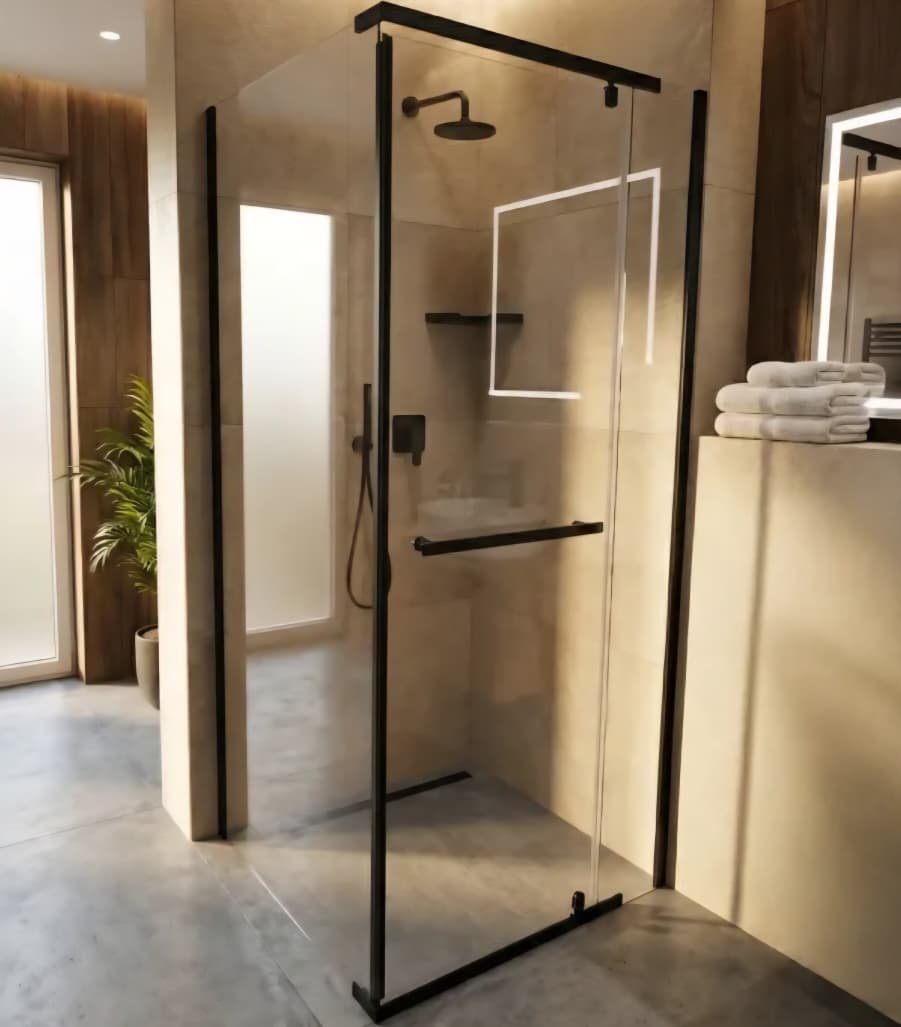 WhatsApp Image 2026-04-28 at 15.48.39 CrystalTech Ruby Black Semi Frameless Square Pivot Shower Enclosure - CT6011 - 885 x 885 x 2000mm – Image 1